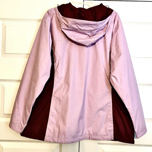 New COLUMBIA Omni-Tech Arcadia II Hooded Rain Jacket Colorblock Pink\Burg 2X - Picture 6 of 8
